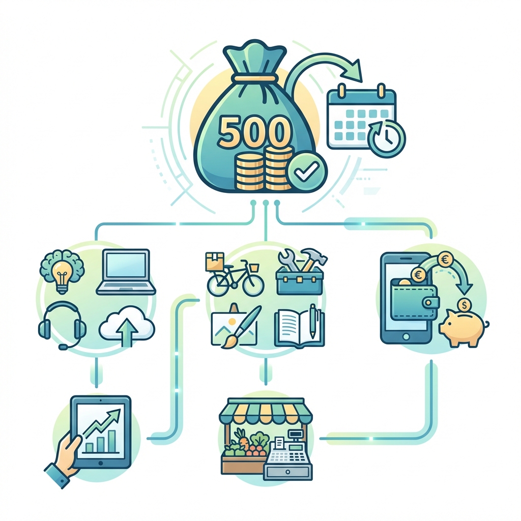 Infographie gagner 500 euros par mois side hustle