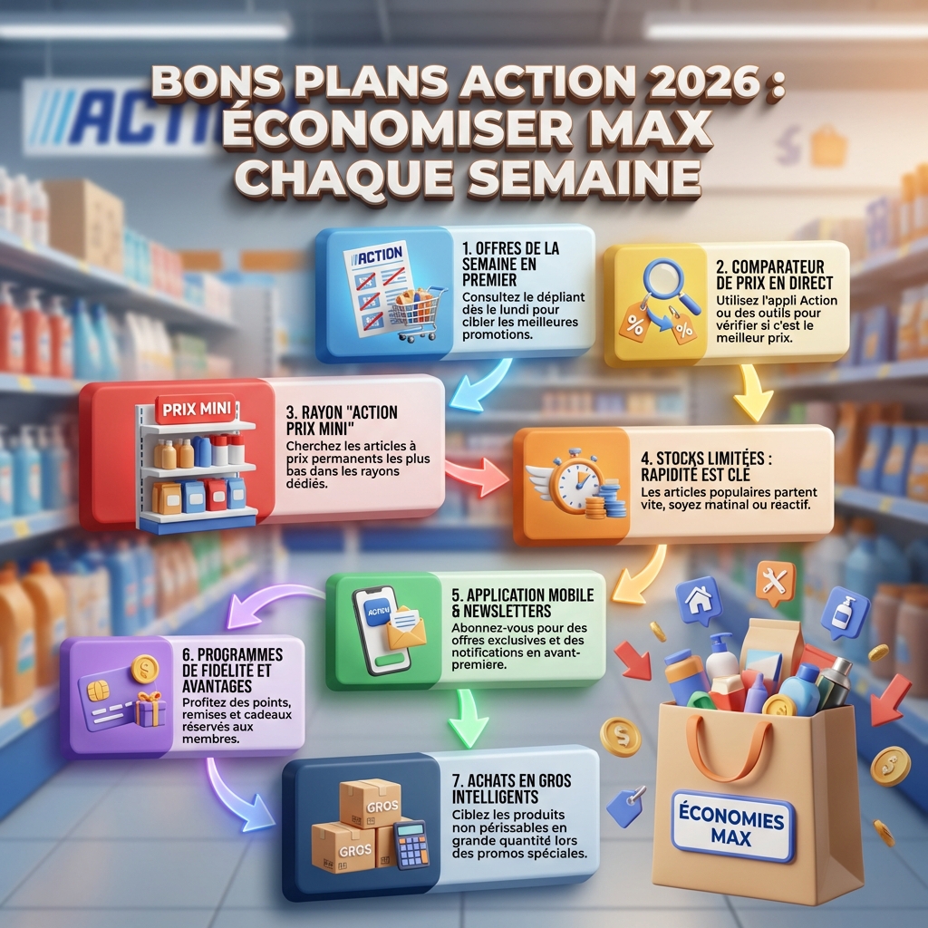 Bons Plans Action 2026 : Les 7 Stratégies Pour Économiser Max Chaque Semaine - infographie