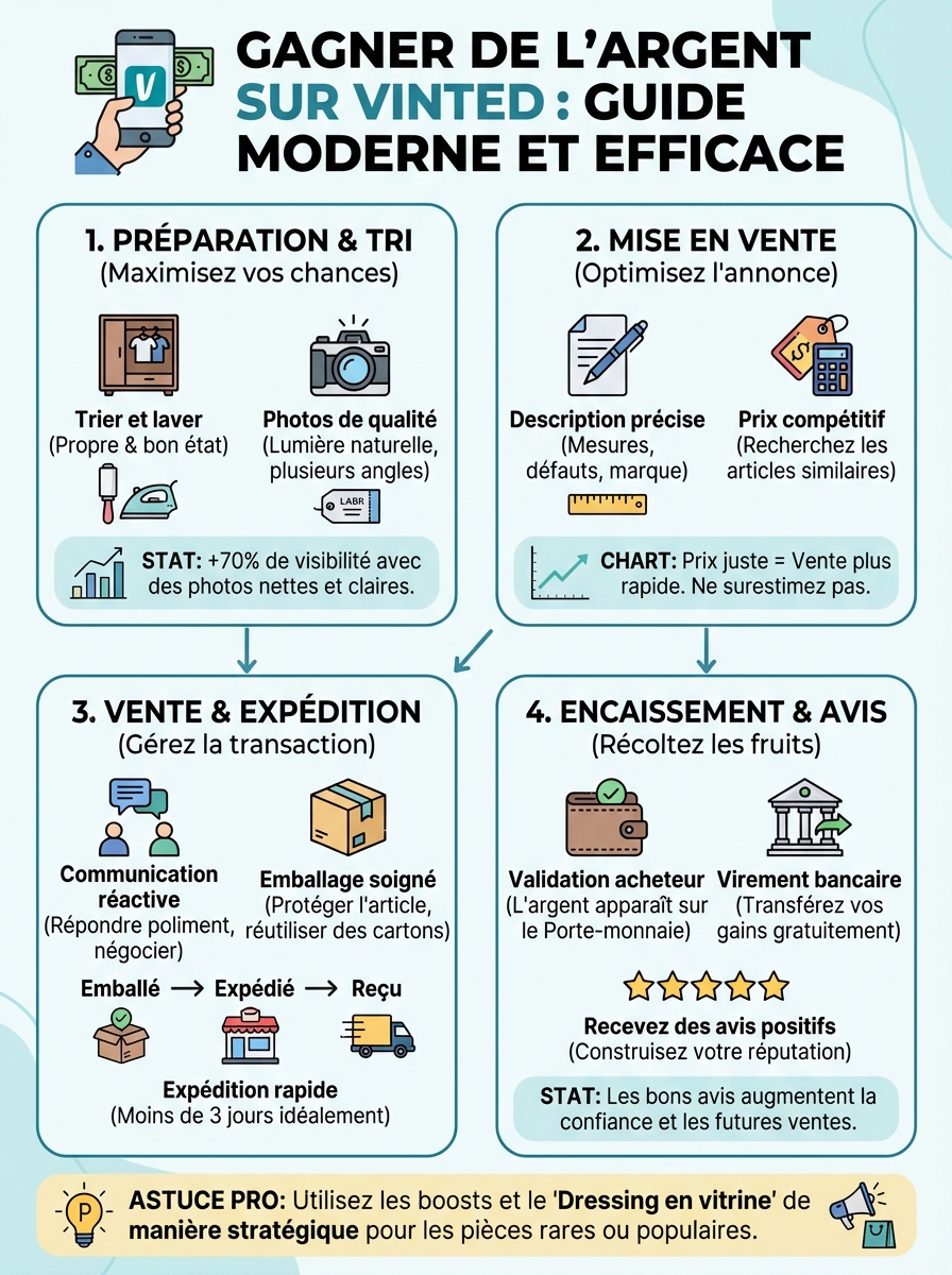 Infographie gagner de l'argent sur Vinted
