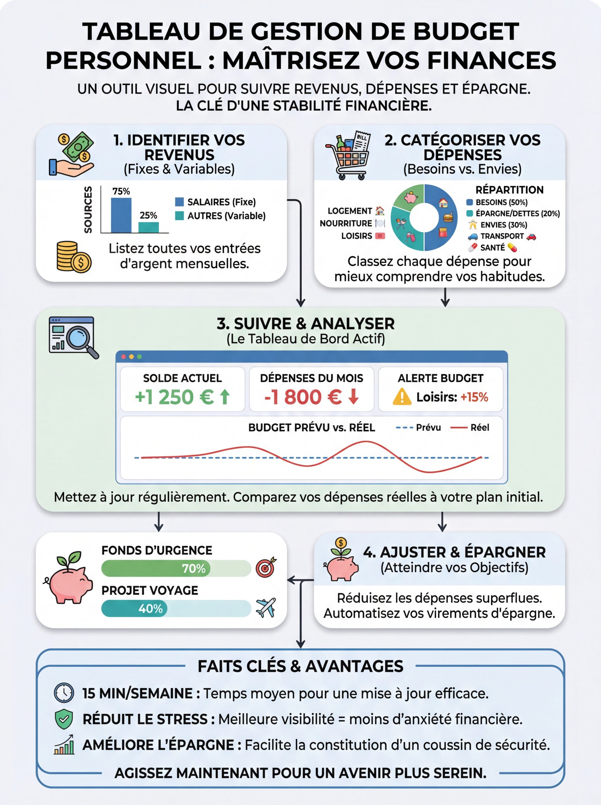 Infographie tableau de gestion de budget personnel