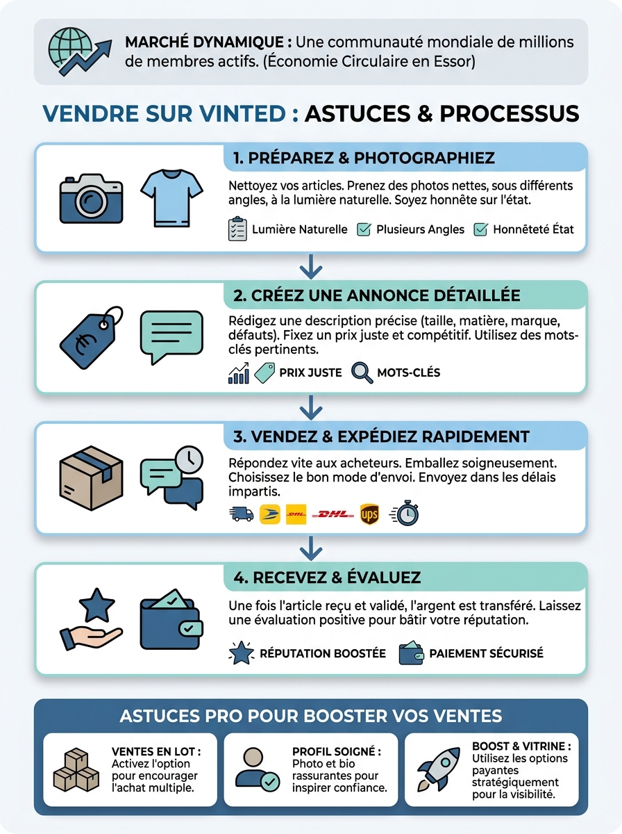 Infographie vendre sur Vinted astuces