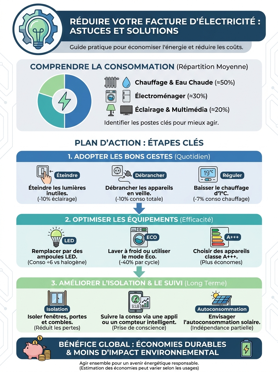 Infographie réduire facture électricité astuces